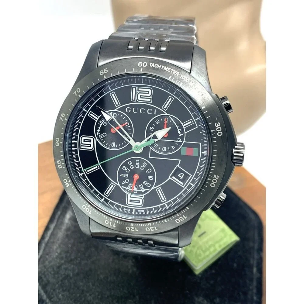 Gucci Men's Watch YA126217 G-Timeless Swiss Quartz Chronograph Black Steel 46mm